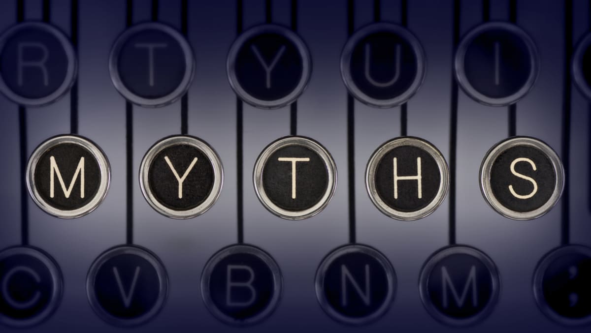 Typewriter keys that say myths